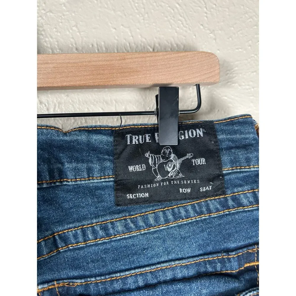 True Religion Jeans Mens Size 33 Ricky Straight Leg Denim Contrast Stitching Y2K